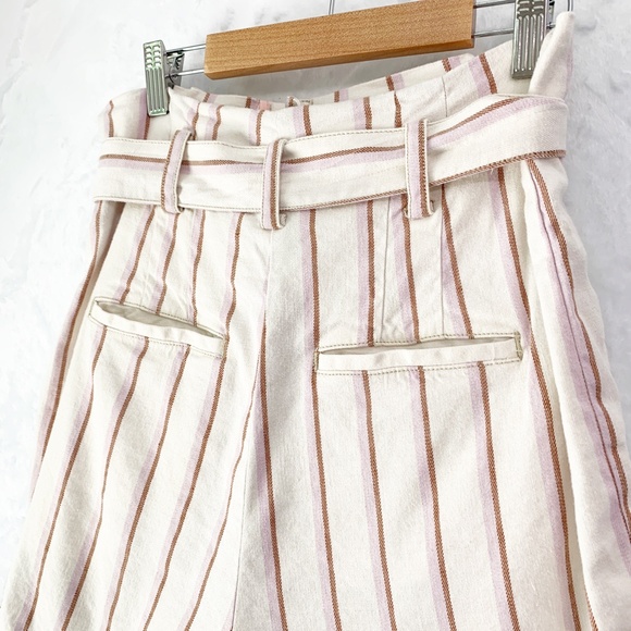 Anthropologie Edisto Paperbag-Waisted Linen Blend Striped Shorts Sz 2 - Picture 5 of 10